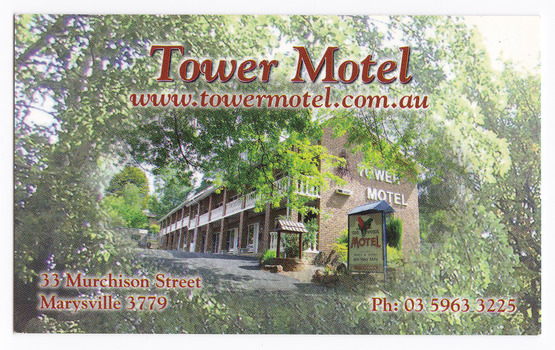 A business card from the Tower Motel in Marysville.
