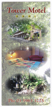An information flyer regarding the accommodation and facilities at the Tower Motel in Marysville.