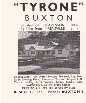 An advertisement for Tyrone near Buxton taken from a Broadbent's accommodation guide.
