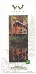 An information flyer regarding the accommodation and facilities available at Woodlands Rainforest Retreat in Narbethong.