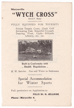 An advertisement for Wych Cross guest house in Marysville taken from a Broadbent's accommodation guide.