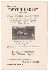 An advertisement for Wych Cross guest house in Marysville taken from a Broadbent's accommodation guide.