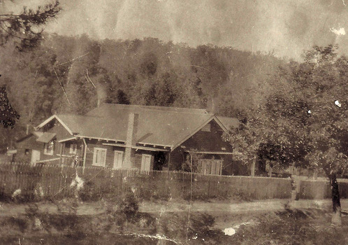A copy of a black and white photograph of The Bungalow in Marysville. The Bungalow was built in 1917 by the Cuzens Bros. Builders for Frederick and Vera Barton.