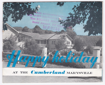 An accommodation booklet regarding The Cumberland guest house in Marysville.