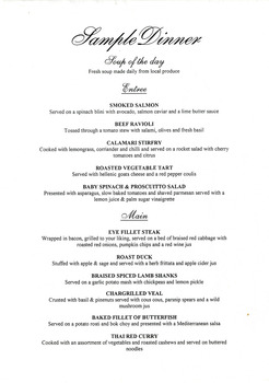 A sample dinner menu from The Cumberland guest house in Marysville.