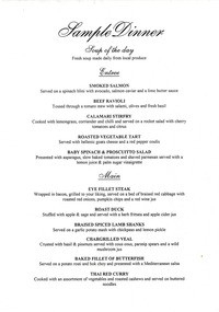 A sample dinner menu from The Cumberland guest house in Marysville.