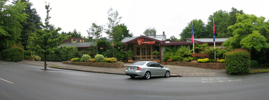 A digital copy of a colour photograph of the front entrance at The Cumberland guest house in Marysville.