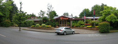 A digital copy of a colour photograph of the front entrance at The Cumberland guest house in Marysville.