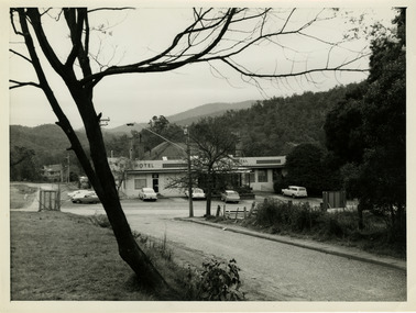 A black and white photograph of the Marysville Hotel Motel in Marysville. The photograph was taken in the early 1960s by Lloyd Hull, a local man.