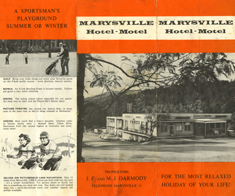 An information brochure regarding the accommodation and facilities at the Marysville Hotel Motel in Marysville.