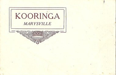 Four photographs of a promotional brochure for Kooringa guest house in Marysville. The original house was built in 1914 for Frederick Webb by the Cuzens Brothers. The original brochure was from the 1920s.