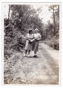 A black and white photograph taken along Lady Talbot Drive by a guest who was staying at Kooringa Guest House in Marysville. The photograph was taken in 1946.