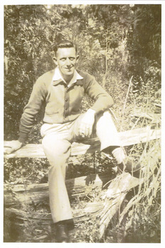Copies of three black and white photographs of Ron and Mavis Jackson who stayed at Mary-Lyn Guest House in Marysville. Mary-Lyn was a part of the Mary Chain of guest houses built by Eric Dowdle in the Depression years. Ron and Mavis stayed at Mary-Lyn for their honeymoon in 1946.