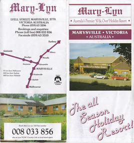 A brochure outlining the accommodation and facilities available at Mary-Lyn Guest House in Marysville. Mary-Lyn was a part of the Mary Chain of guest houses built by Eric Dowdle in the Depression years.