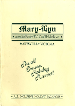 An information pack regarding Mary-Lyn Guest House in Marysville. Mary-Lyn was a part of the Mary Chain of guest houses built by Eric Dowdle during the Depression years.