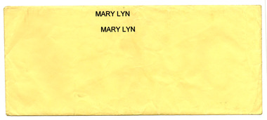 An envelope from Mary-Lyn Guest House in Marysville. Mary-Lyn was a part of the Mary Chain of guest houses built by Eric Dowdle during the Depression years.