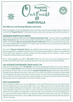 A newsletter published by Ourguest Hospitality group of which Mary-Lyn Guest House in Marysville was a part of. Mary-Lyn was a part of the Mary Chain of guest houses built by Eric Dowdle during the Depression years.