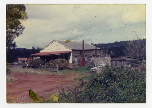A colour photograph of a house that was located at Cooks Mill in Victoria. Located in the Cathedral Range State Park near Marysville, Cooks Mill was established as Cathedral Mill in 1938. Processing Mountain Ash and Manna Gum, it was a major local employer before ceasing operations in 1955.