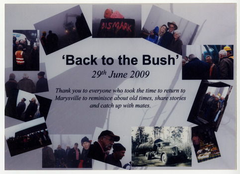 A thank you card that was sent by the Sund family to attendees of a function that was held some four months after the 2009 Black Saturday bushfires that destroyed the majority of the township of Marysville. The Sund family owned an operated a timber sawmill in Marysville.
