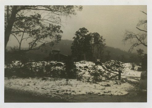 A black and white photograph of Andersons No. Mill at Marysville. The view of the mill is south from the top of Mount Gordon.