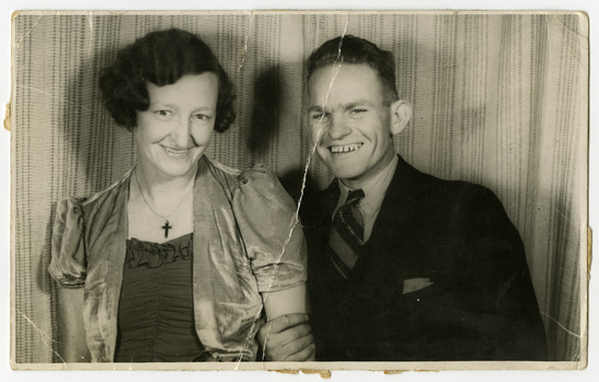 A black and white photograph of Rosie and her brother George Rowe. George worked at a timber mill near Marysville.