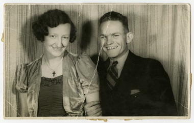 A black and white photograph of Rosie and her brother George Rowe. George worked at a timber mill near Marysville.