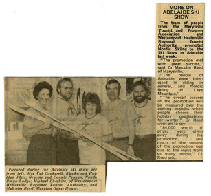 Shows a newspaper article that reflects on the success of a display promoting Marysville and Lake Mountain that was held in Adelaide in 1981.
