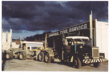 A colour photograph of the general tyre service workshop that was a part of the Gould Service Station on Falls Road in Marysville.