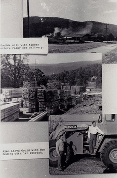 A group of three black and white photographs all taken at J.L. Goulds Sawmill in Sunds Road, Marysville.