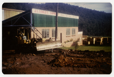 A colour photograph of the front of the main building at J.L. Goulds Sawmill in Sunds Road, Marysville.