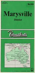 Shows a Broadbent's tourist map of Marysville and the district. Shows a small map of the township of Marysville. Shows a legend and scale too.