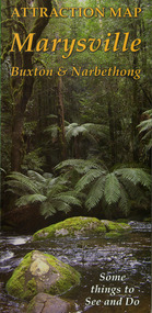 An information brochure on Marysville, Buxton and Narbethong and some of the attractions in the region. Shows a map of the region with the location of the various attractions. Shows a series of photographs and information of each of the attractions featured in the brochure.