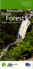 An information brochure on various forest walks and drives throughout the Marysville State Forest that was published by the Victorian Department of Sustainability and Environment in 2003. Front cover shows a photograph of Steavenson Falls. Shows a map of all the Marysville forest walks with information about each of them. Also shows a map and information regarding the Lady Talbot Forest Drive. Also gives information about the flora and fauna that are native to the region.