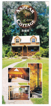 Shows an information flyer regarding Ashlar Cottage in Marysville. Front shows the main building along with three photographs of the interior of the cottage. Reverse shows information regarding the cottage with contact details and a small map of the location of the cottage in Marysville.