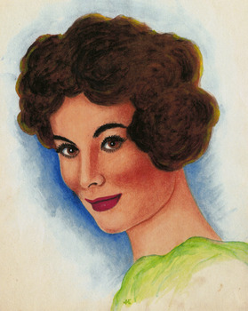 A copy of a colour portrait of an unknown woman painted by Harold Coney, a former resident of Marysville.