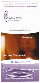 An information flyer regarding Cathedral View Natural Therapies at Buxton.