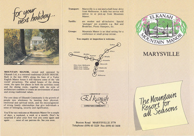 An information brochure regarding El Kanah Mountain Manor in Marysville.