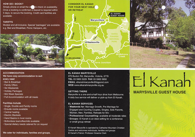 An information brochure regarding El Kanah Guest House in Marysville.