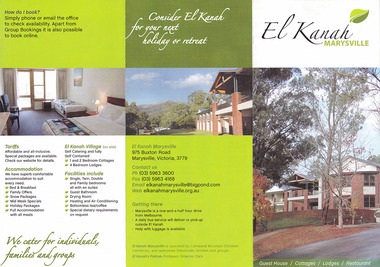 An information brochure regarding El Kanah Guest House in Marysville.