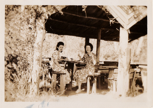 A black and white photograph taken at the Fruit Salad Farm in Marysville in 1948.