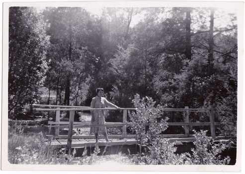 A black and white photograph taken at the Fruit Salad Farm in Marysville in 1954.