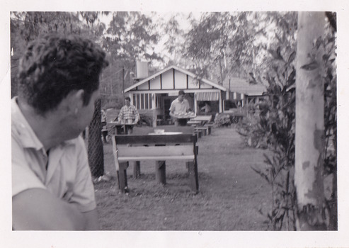 A black and white photograph taken at the Fruit Salad Farm in Marysville in 1958.