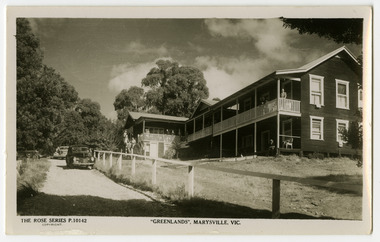 A black and white postcard from Greenlands guest house in Marysville that was produced by the Rose Stereograph Company as a souvenir of Marysville.