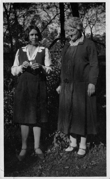 A digital copy of a black and white photograph of two women of the Kirwan Family.