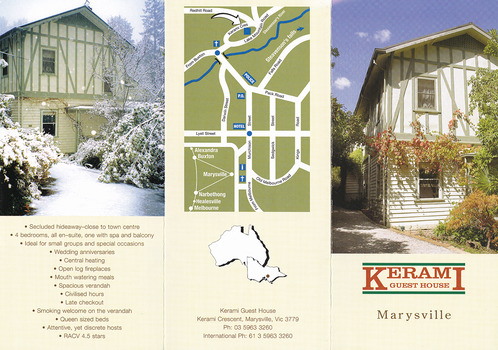 An information brochure regarding Kerami Guest House in Marysville.