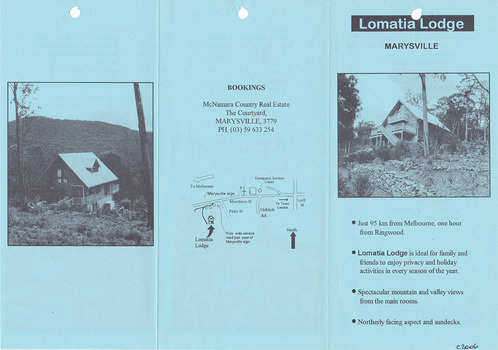 An information brochure regarding Lomatia Lodge in Marysville.