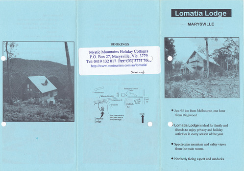 An information brochure regarding Lomatia Lodge in Marysville.