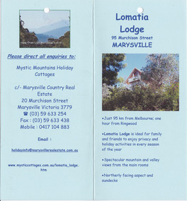 An information brochure regarding Lomatia Lodge in Marysville.