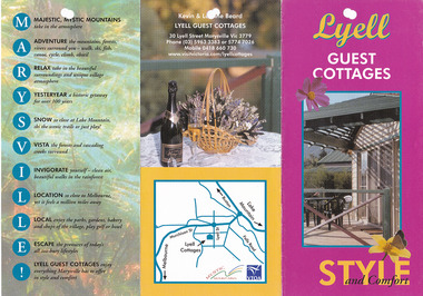 An information brochure regarding Lyell Guest Cottages in Marysville.