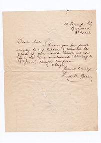 A digital copy of a letter requesting confirmation of dates for accommodation at Marysville House. Marysville House was built in the late 1920s by Arthur Dickinson.